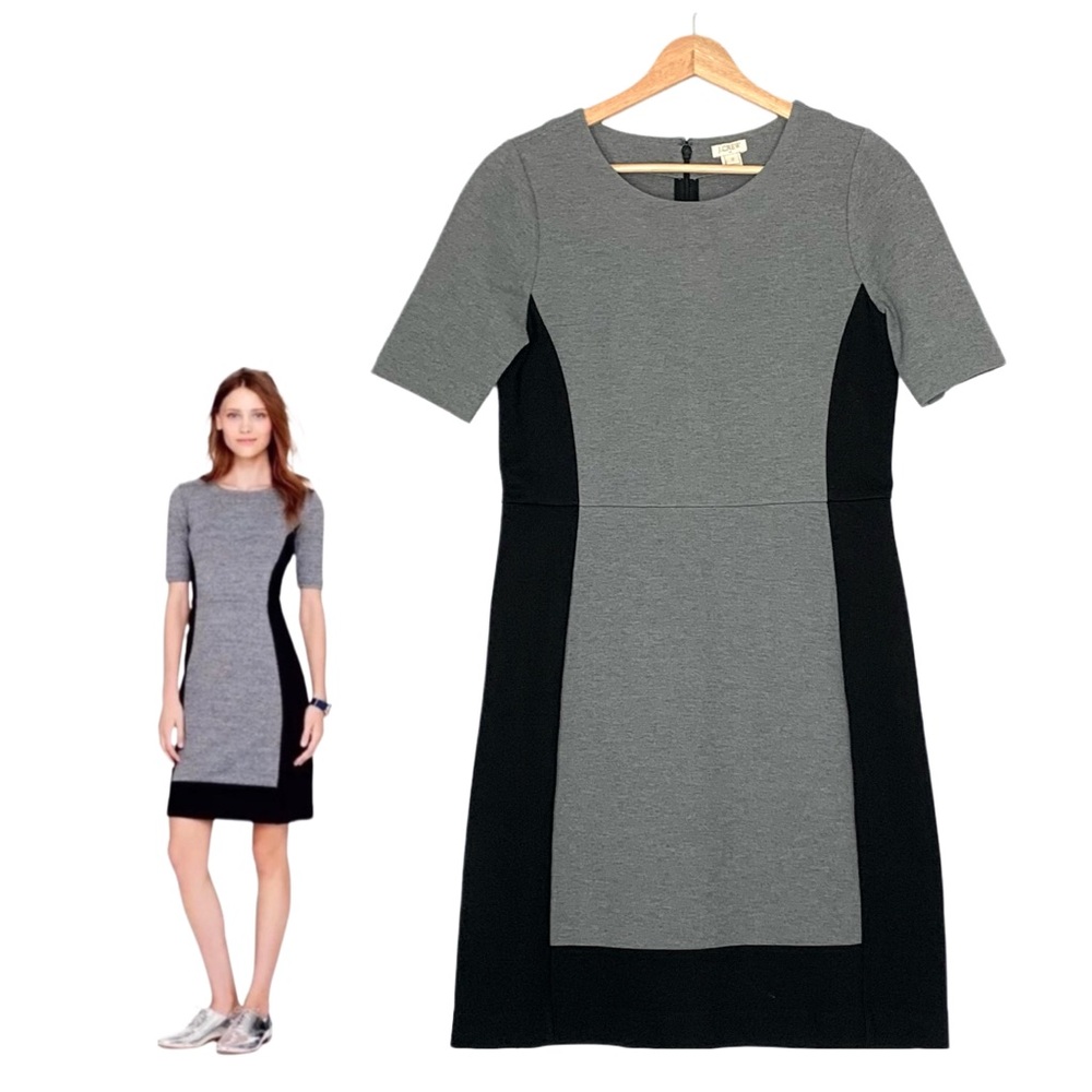 J. Crew Gray and Black Colorblock Ponte Shift Sheath Dress Size 2 XS 3/4 Sleeves